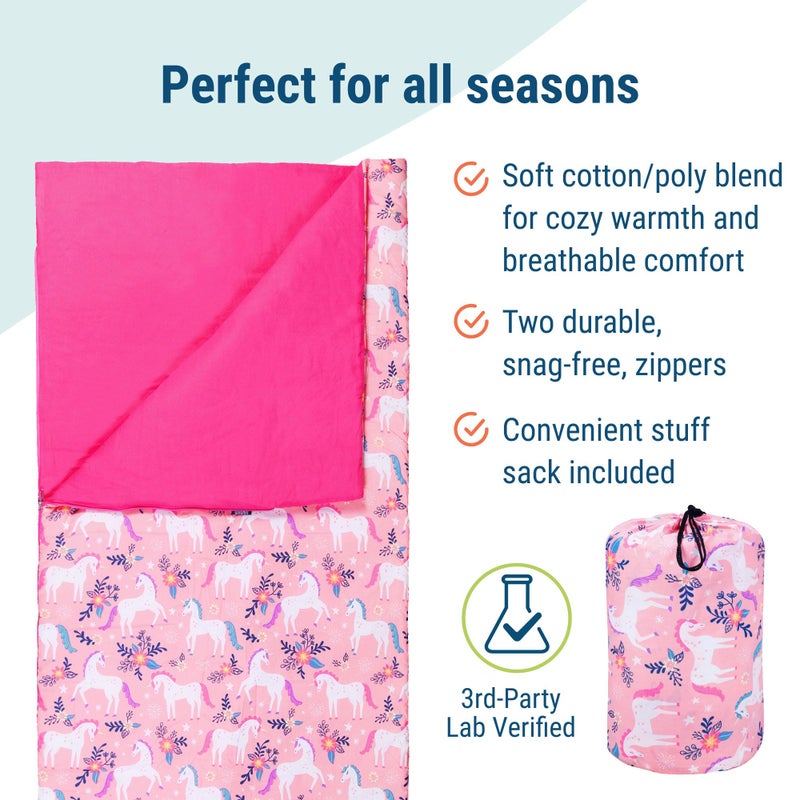 Wildkin Kids Sleeping Bag â€“ Roll-Up Design with Storage Bag for School, Travel & Camping - Magical Unicorns - Image 3